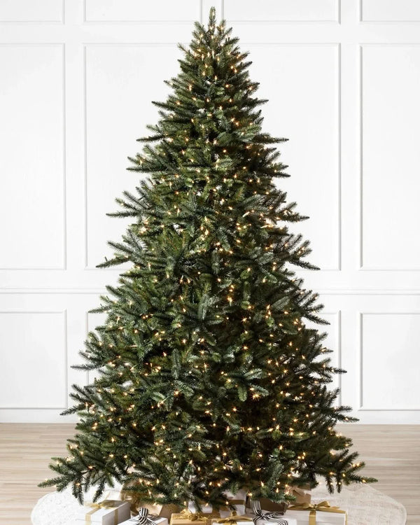 California Baby Redwood Christmas Tree with Hinged Branches, Metal Stand, and Built-in Micro LEDs