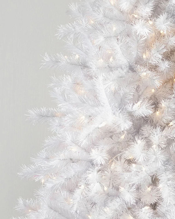 Classic White Christmas Tree with Hinged Branches, Metal Stand, and Built-in Micro LEDs
