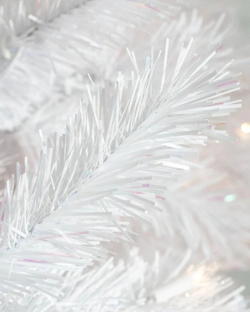 Classic White Christmas Tree with Hinged Branches, Metal Stand, and Built-in Micro LEDs
