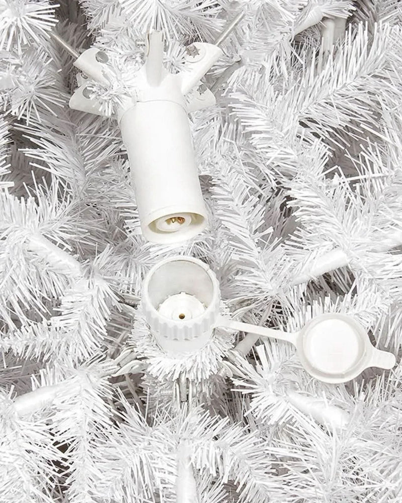 Classic White Christmas Tree with Hinged Branches, Metal Stand, and Built-in Micro LEDs