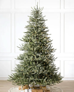 Sanibel Spruce Christmas Tree with Hinged Branches, Metal Stand, and Built-in Micro LEDs