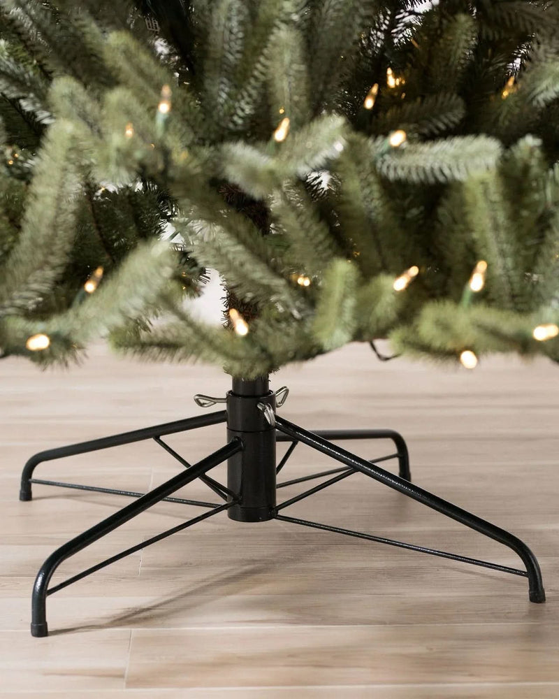 Sanibel Spruce Christmas Tree with Hinged Branches, Metal Stand, and Built-in Micro LEDs