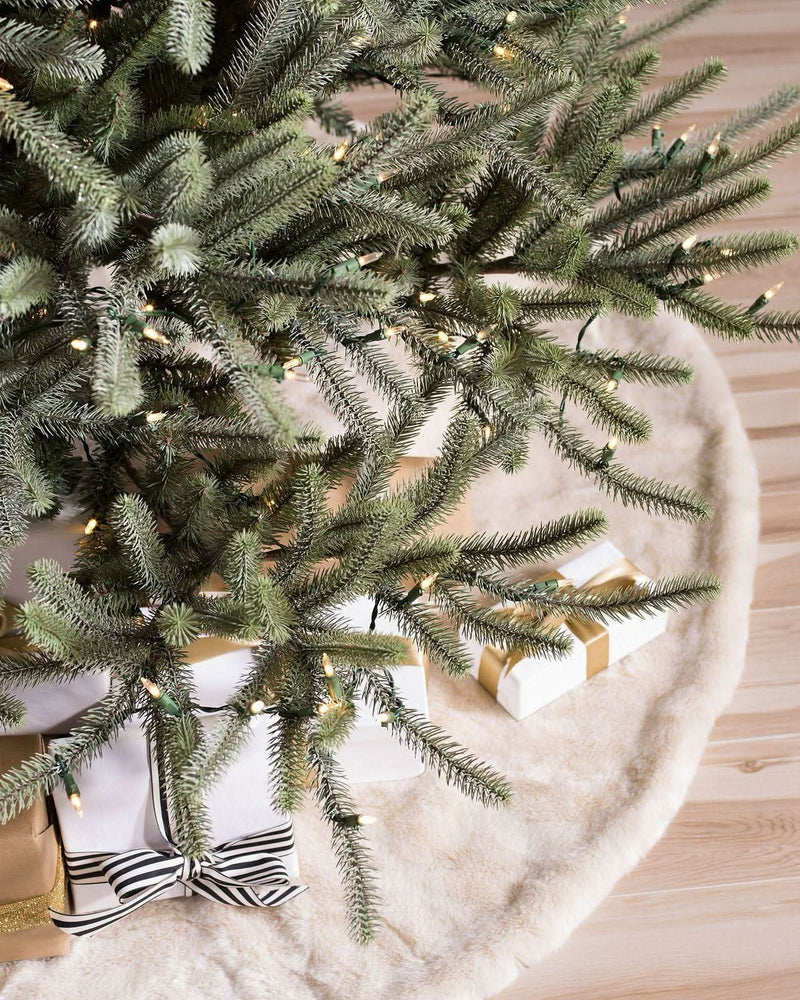 Sanibel Spruce Christmas Tree with Hinged Branches, Metal Stand, and Built-in Micro LEDs