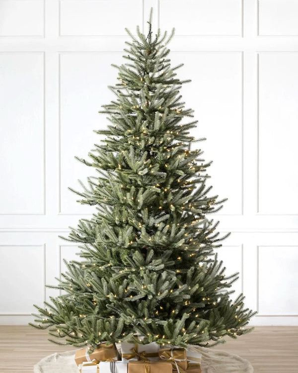Sanibel Spruce Christmas Tree with Hinged Branches, Metal Stand, and Built-in Micro LEDs