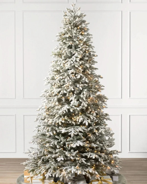 Nevada Frosted Fraser Christmas Tree with Hinged Branches, Metal Stand, and Built-in Micro LEDs