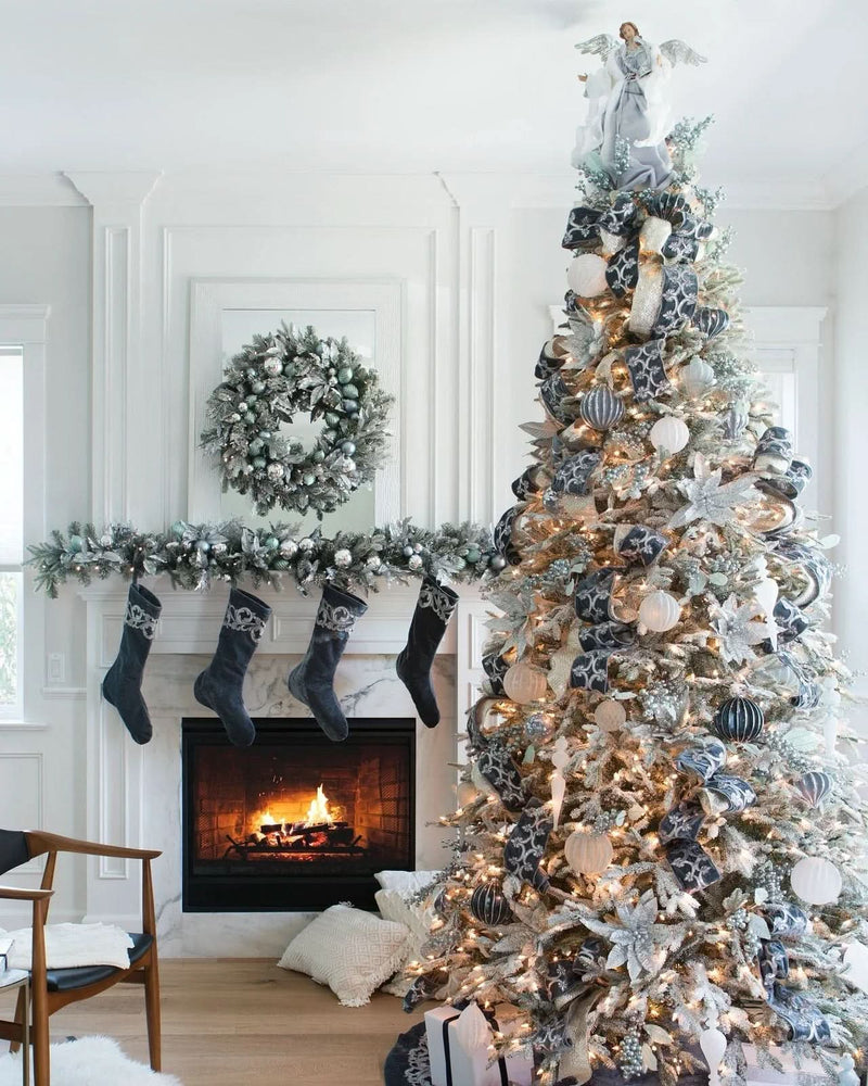 Nevada Frosted Fraser Christmas Tree with Hinged Branches, Metal Stand, and Built-in Micro LEDs