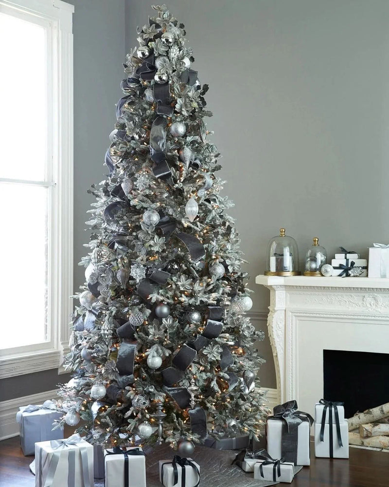 Nevada Frosted Fraser Christmas Tree with Hinged Branches, Metal Stand, and Built-in Micro LEDs