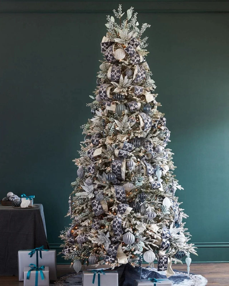 Nevada Frosted Fraser Christmas Tree with Hinged Branches, Metal Stand, and Built-in Micro LEDs