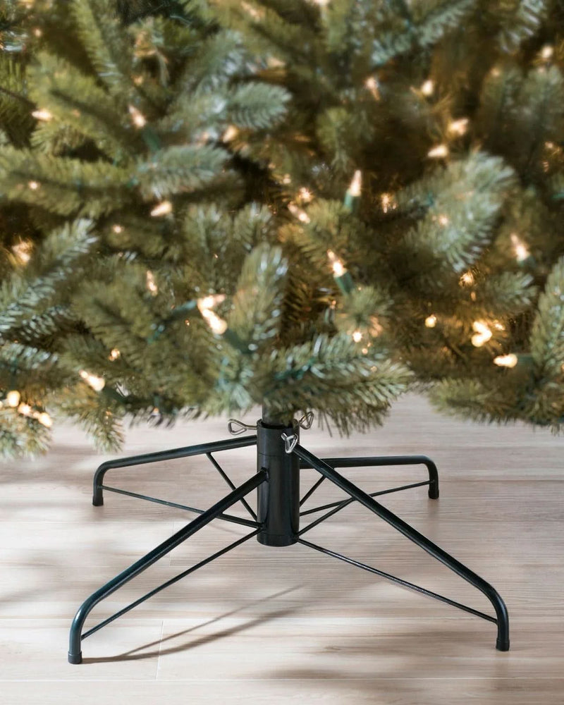 Vermont White Spruce Christmas Tree with Hinged Branches, Metal Stand, and Built-in Micro LEDs