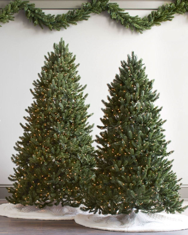 Vermont White Spruce Christmas Tree with Hinged Branches, Metal Stand, and Built-in Micro LEDs