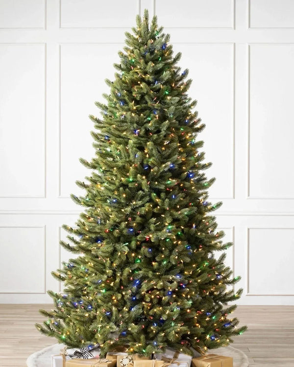 Fir Christmas Tree with Hinged Branches, Metal Stand, and Built-in Colorful Micro LEDs