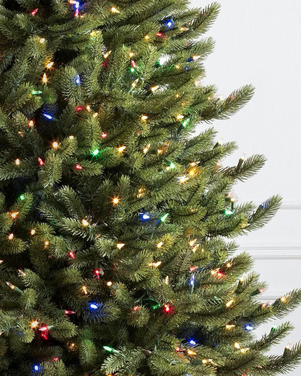 Fir Christmas Tree with Hinged Branches, Metal Stand, and Built-in Colorful Micro LEDs