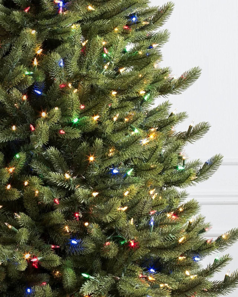 Fir Christmas Tree with Hinged Branches, Metal Stand, and Built-in Colorful Micro LEDs