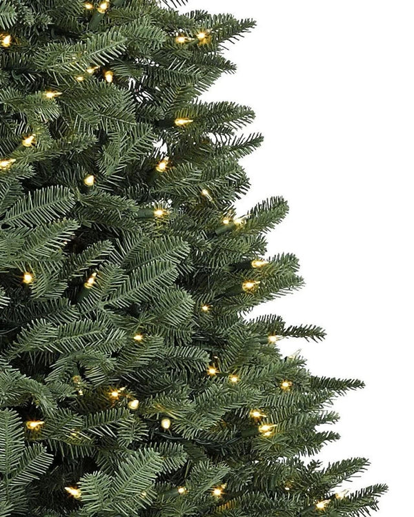 White Spruce Green Christmas Tree with Hinged Branches, Metal Stand, and Built-in Micro LEDs