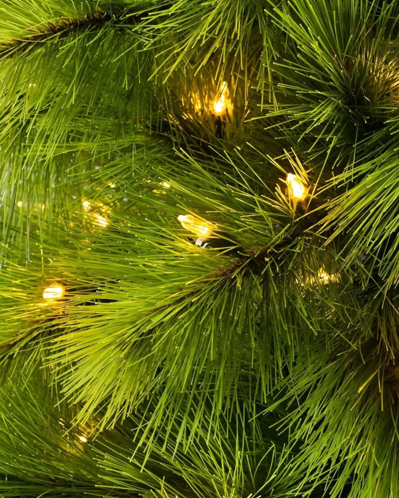 Monterey Pine Slim Christmas Tree with Hinged Branches, Metal Stand, and Built-in Micro LEDs