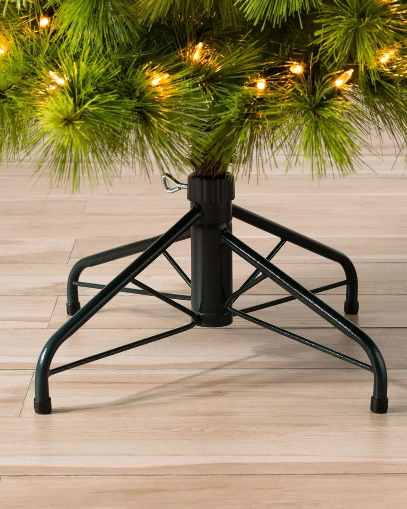 Monterey Pine Slim Christmas Tree with Hinged Branches, Metal Stand, and Built-in Micro LEDs