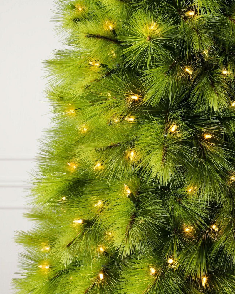 Monterey Pine Slim Christmas Tree with Hinged Branches, Metal Stand, and Built-in Micro LEDs