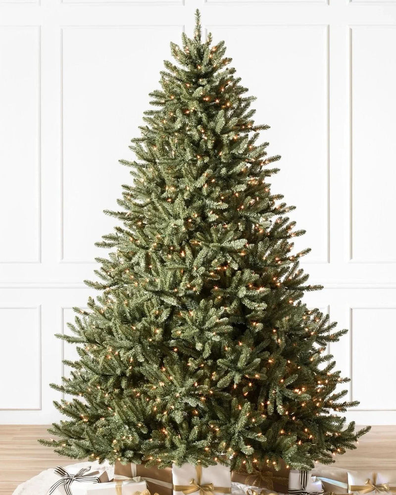 Classic Blue Spruce Christmas Tree with Hinged Branches, Metal Stand, and Built-in Micro LEDs