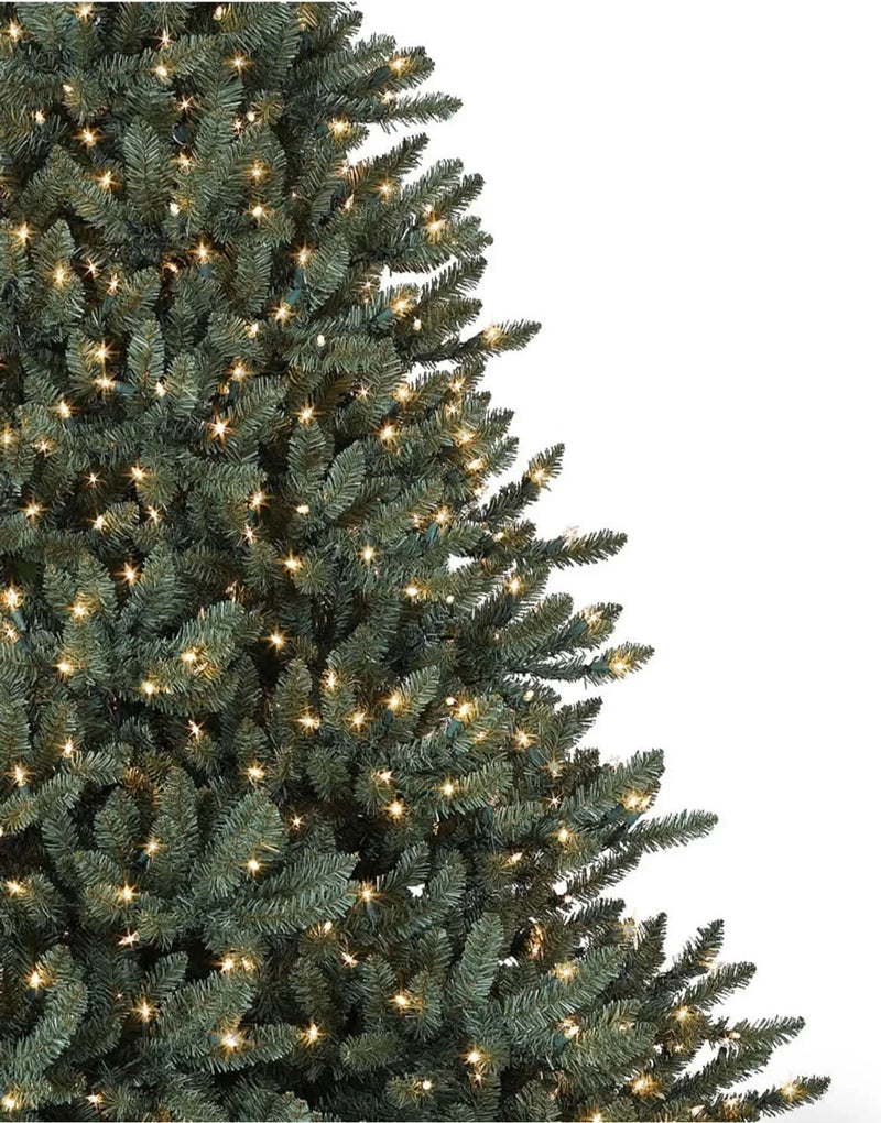 Classic Blue Spruce Christmas Tree with Hinged Branches, Metal Stand, and Built-in Micro LEDs
