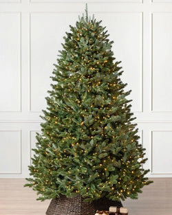 Traditional Green Christmas Tree with Hinged Branches, Metal Stand, and Built-in Micro LEDs