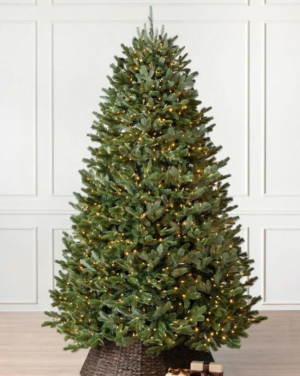 Traditional Green Christmas Tree with Hinged Branches, Metal Stand, and Built-in Micro LEDs