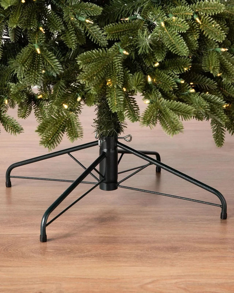 Traditional Green Christmas Tree with Hinged Branches, Metal Stand, and Built-in Micro LEDs