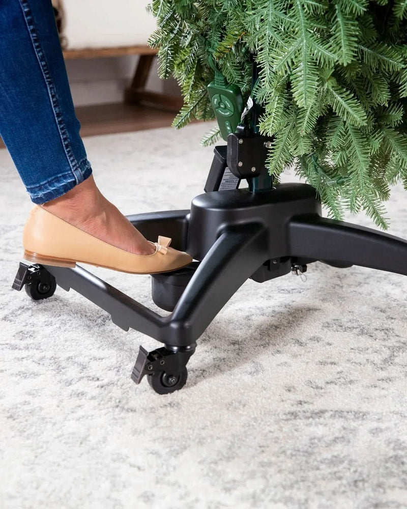 Premium Green Christmas Tree with Hinged Branches, Metal Stand with Wheels, and Built-in Micro LEDs