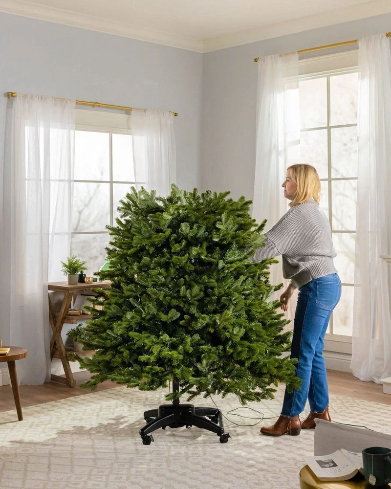 Premium Green Christmas Tree with Hinged Branches, Metal Stand with Wheels, and Built-in Micro LEDs