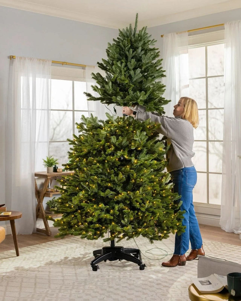 Premium Green Christmas Tree with Hinged Branches, Metal Stand with Wheels, and Built-in Micro LEDs