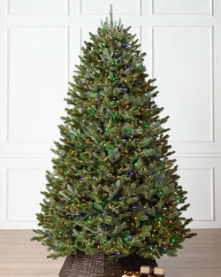 Fraser Fir Christmas Tree with Hinged Branches, Metal Stand, and Built-in Colorful Micro LEDs