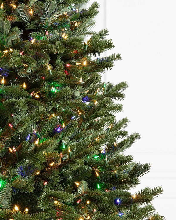 Fraser Fir Christmas Tree with Hinged Branches, Metal Stand, and Built-in Colorful Micro LEDs