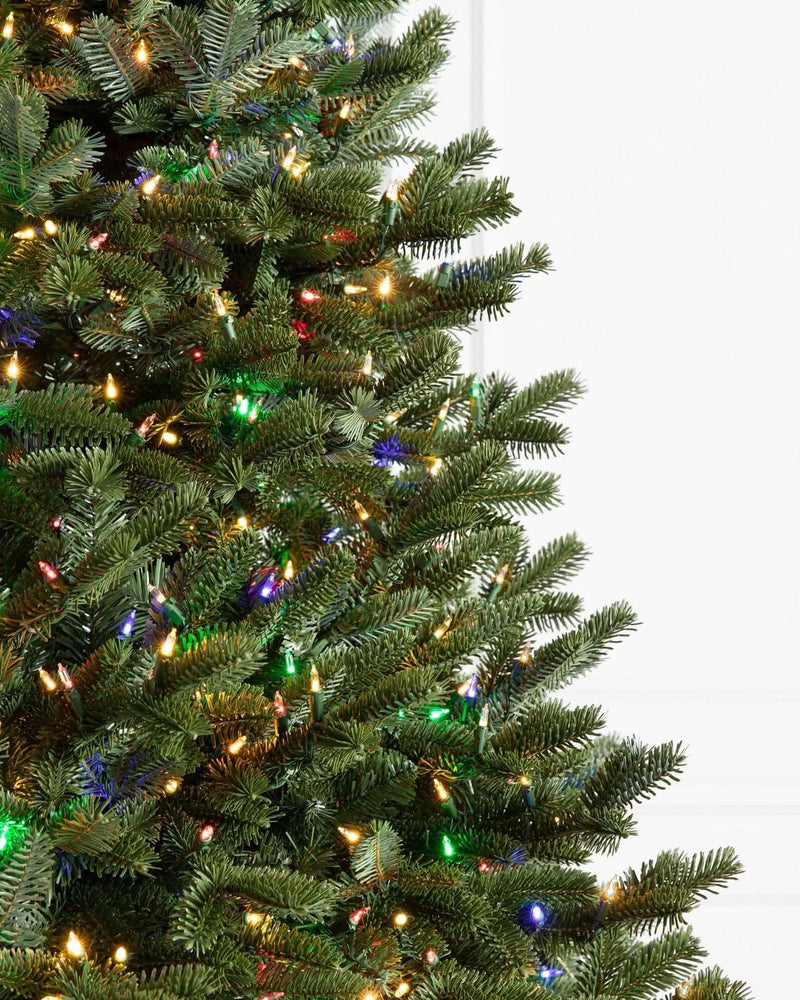 Fraser Fir Christmas Tree with Hinged Branches, Metal Stand, and Built-in Colorful Micro LEDs