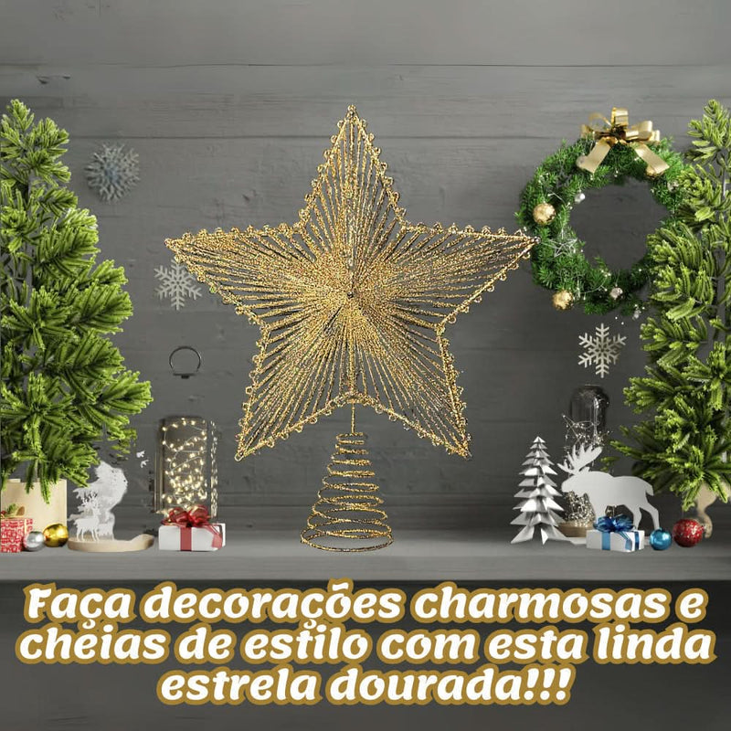24cm Metallic Star Tree Topper with Glitter and Wire Frame for Christmas Tree
