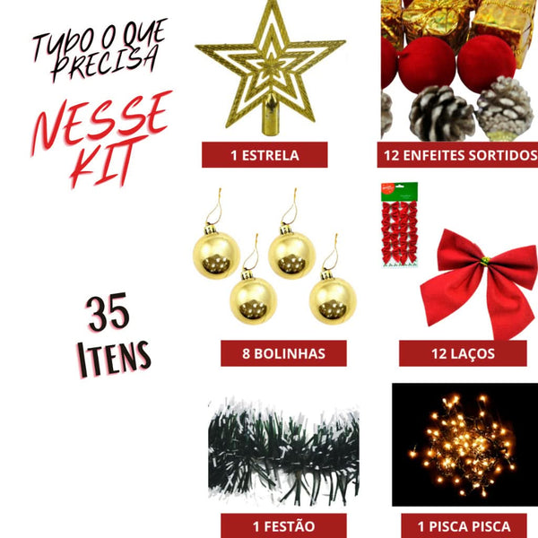 35-Piece Luxury Christmas Decoration Kit for Tree/Pine, with Balls, Twinkling Lights, and Hanging Ornaments