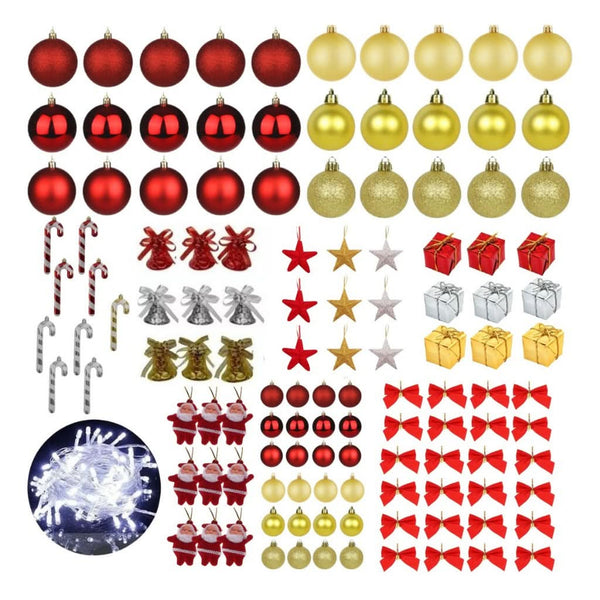125-Piece Christmas Tree Decoration Kit with Hanging Ornaments, Balls, and LED Twinkling Lights