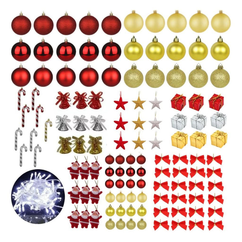 125-Piece Christmas Tree Decoration Kit with Hanging Ornaments, Balls, and LED Twinkling Lights