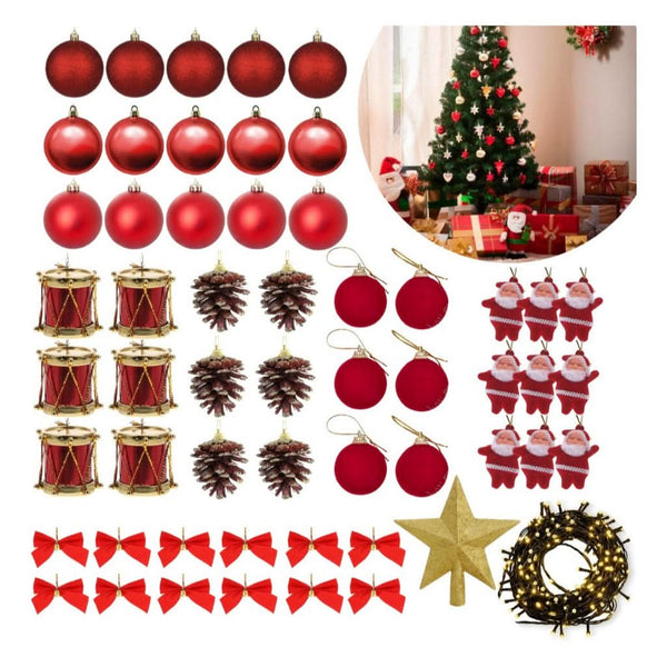 56-Piece Christmas Tree Decoration Kit with Hanging Ornaments and Twinkling Balls