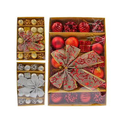24-Piece Christmas Ornament Set with Balls and Bows for Tree Decoration in Red, Gold, and Silver