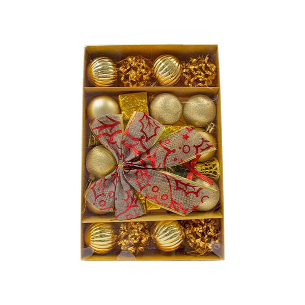 24-Piece Christmas Ornament Set with Balls and Bows for Tree Decoration in Red, Gold, and Silver