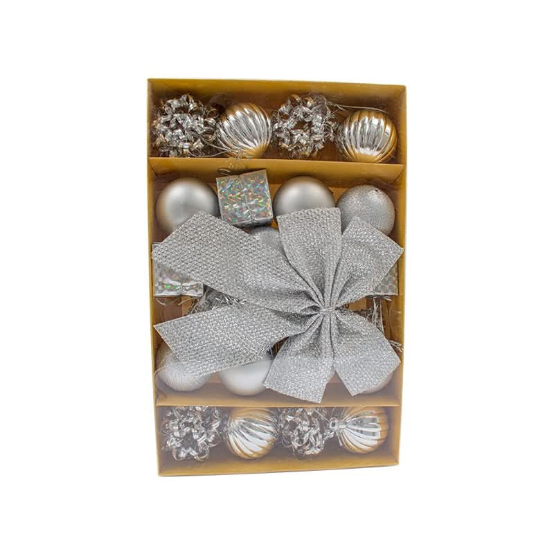 24-Piece Christmas Ornament Set with Balls and Bows for Tree Decoration in Red, Gold, and Silver