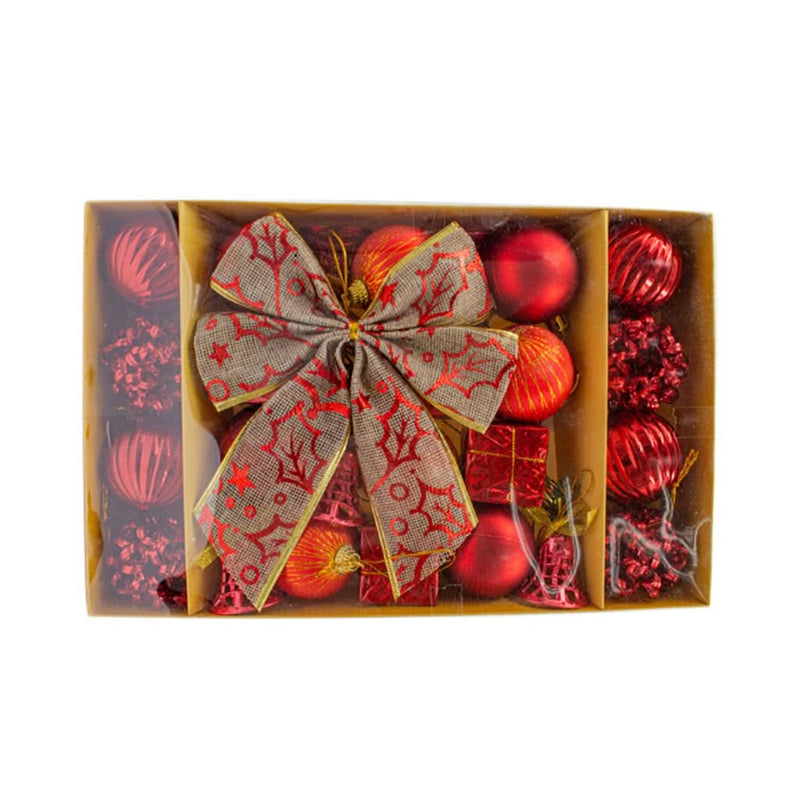 24-Piece Christmas Ornament Set with Balls and Bows for Tree Decoration in Red, Gold, and Silver