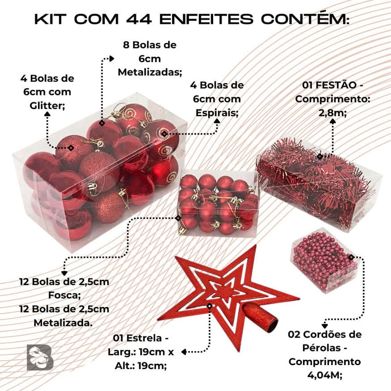 44-Piece Christmas Tree Decoration Kit with Stars, Balls, Garlands, Beads, and Holiday Ornaments