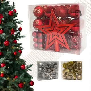 44-Piece Christmas Tree Decoration Kit with Stars, Balls, Garlands, Beads, and Holiday Ornaments