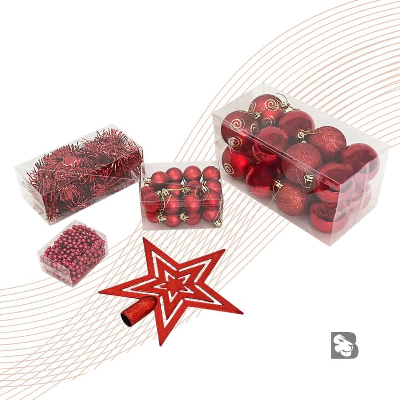 44-Piece Christmas Tree Decoration Kit with Stars, Balls, Garlands, Beads, and Holiday Ornaments