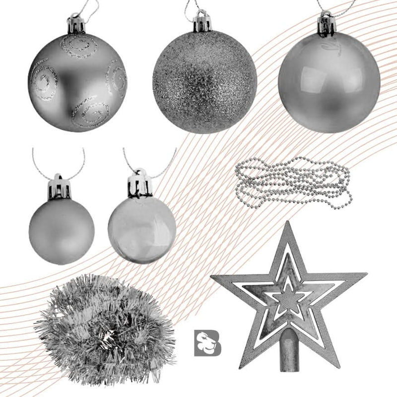 44-Piece Christmas Tree Decoration Kit with Stars, Balls, Garlands, Beads, and Holiday Ornaments