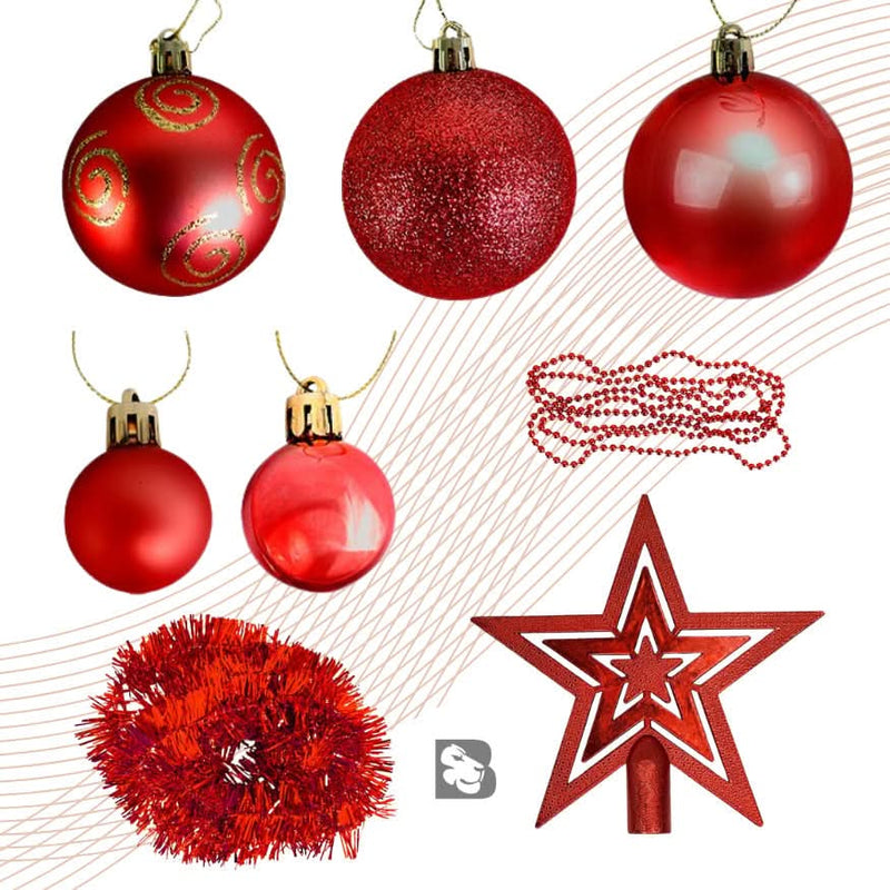 44-Piece Christmas Tree Decoration Kit with Stars, Balls, Garlands, Beads, and Holiday Ornaments