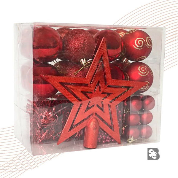 44-Piece Christmas Tree Decoration Kit with Stars, Balls, Garlands, Beads, and Holiday Ornaments