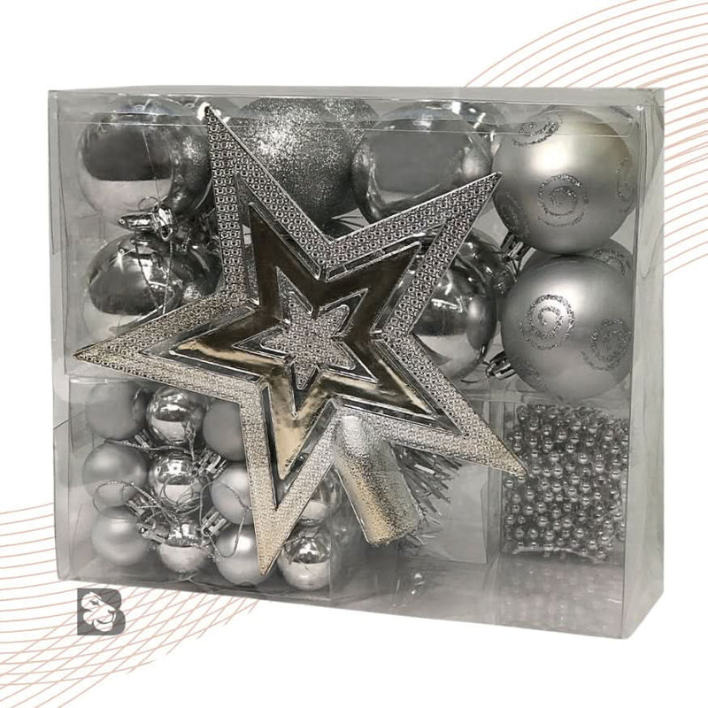 44-Piece Christmas Tree Decoration Kit with Stars, Balls, Garlands, Beads, and Holiday Ornaments