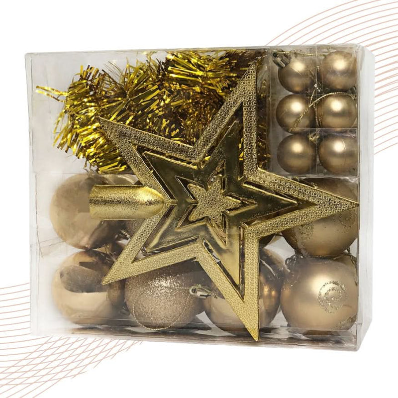 44-Piece Christmas Tree Decoration Kit with Stars, Balls, Garlands, Beads, and Holiday Ornaments