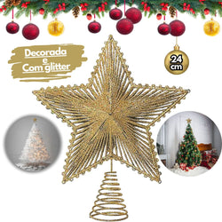 24cm Metallic Star Tree Topper with Glitter and Wire Frame for Christmas Tree